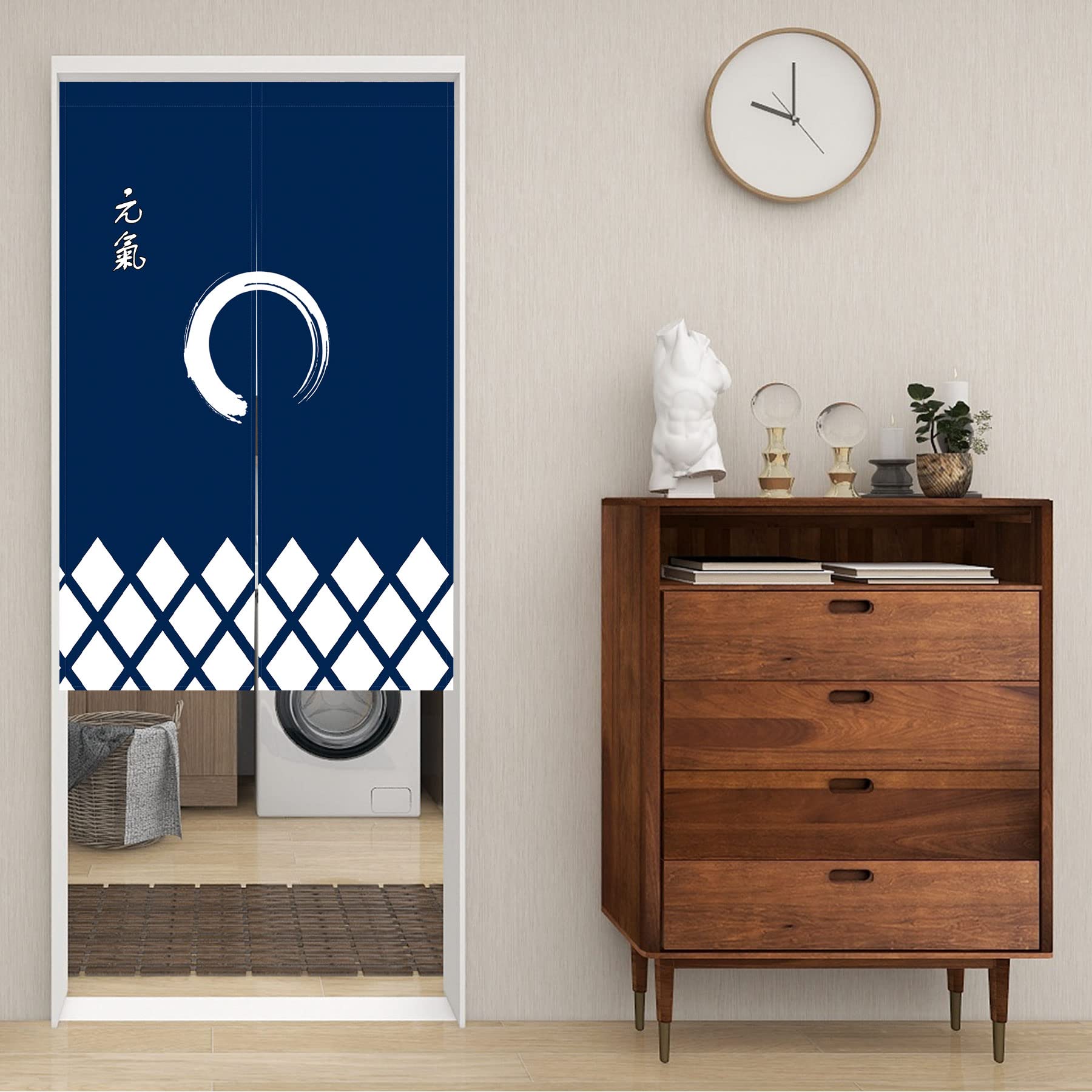 LIGICKY Noren - Tenda in stile giapponese per porta, finestra, decorazione per la casa (Enso Circle, 85 x 150 cm)