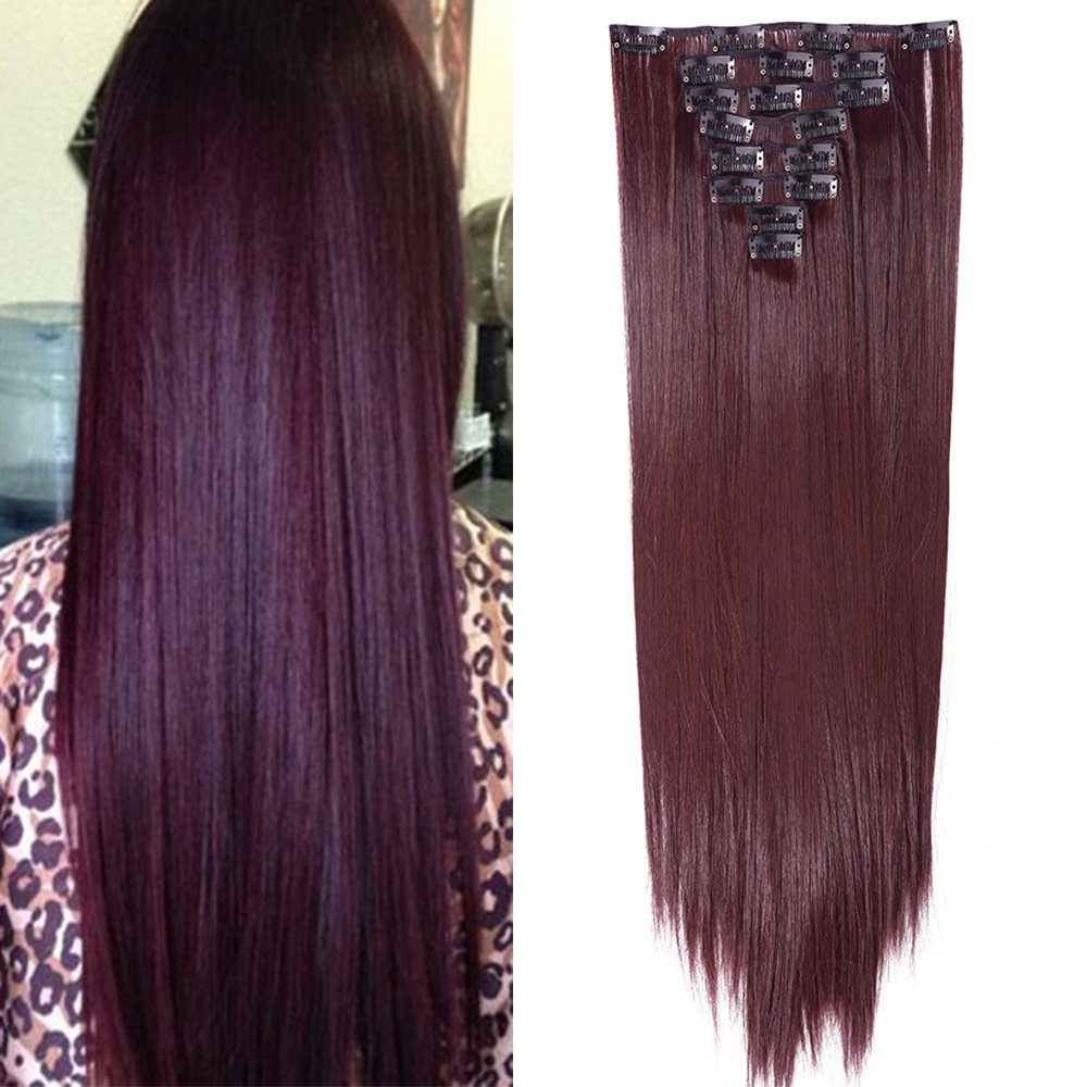 23"(58cm) SEGO Extensiones de Clip Pelo Sintético Se Ve Natural 8PCS [Arena Oscura mezcla Rubio Claro] Cabello Liso Largo Postizos Pelucas para Mujer (140g) — view 23