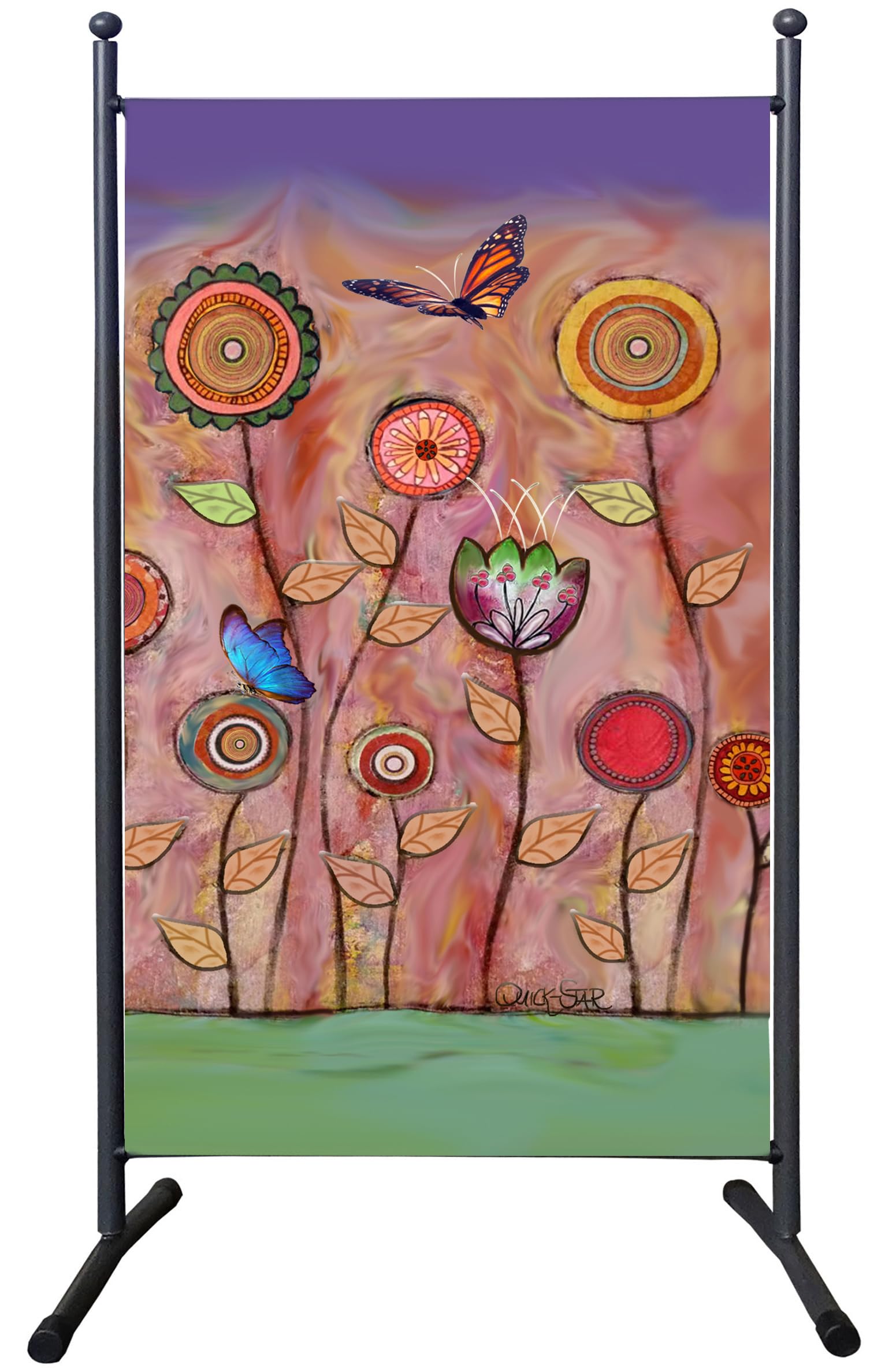 QUICK STAR Paravent Outdoor Wetterfest 180 x 78 cm Retro Flowers | Raumteiler Stellwand Innen | Garten & Balkon Sichtschutz Blickdicht