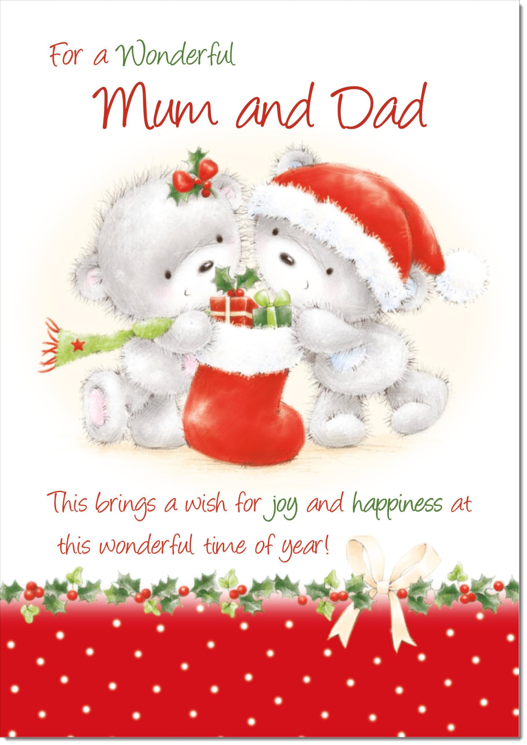 doodlecards Mum and Dad Christmas Card Cute Bears with Stocking Large A4 Size Christmas Card for Mum & Dad with Plain Envelope — image 1