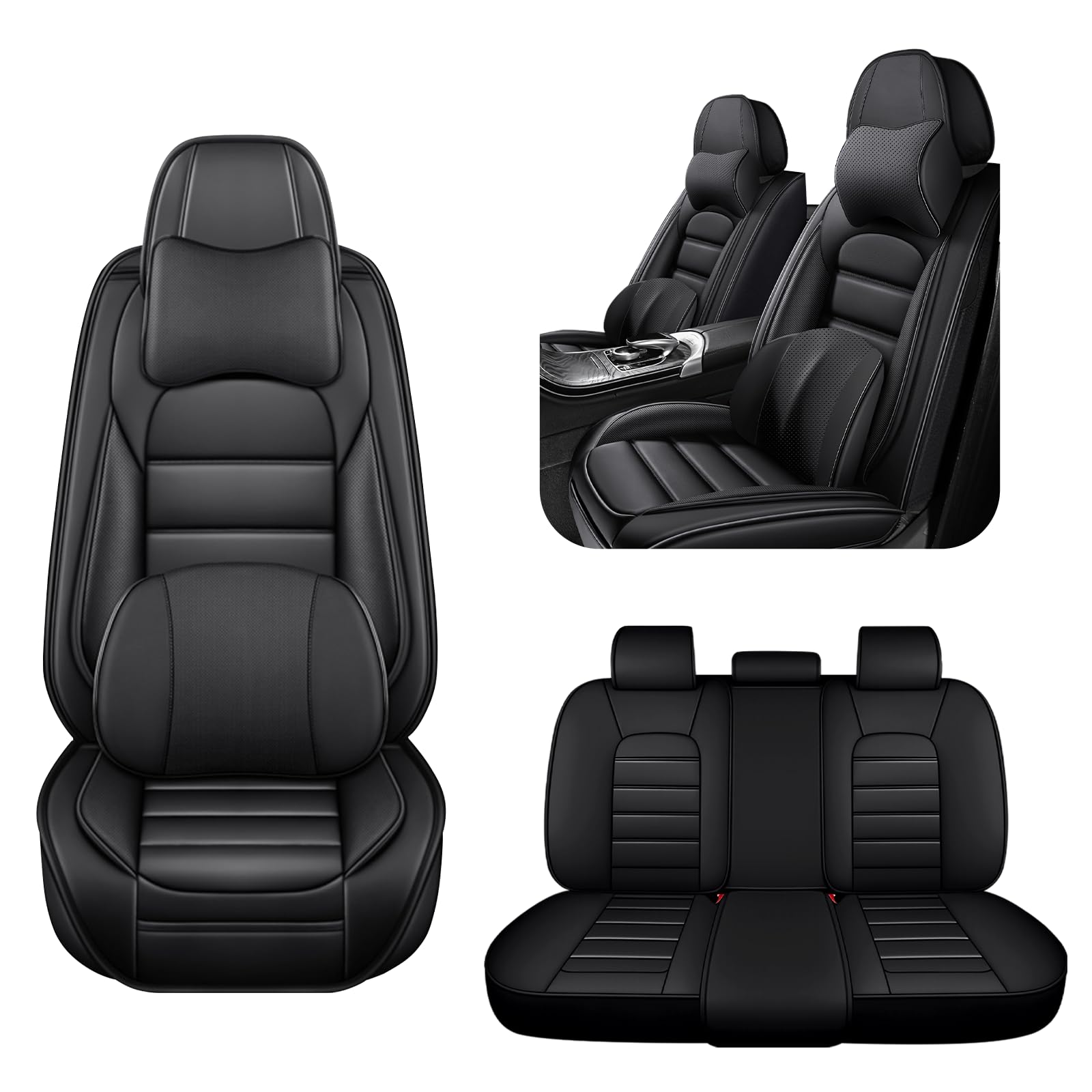 AREKA 5 Car Seat Covers for Honda Pilot 2003-2026 Breathable Leather,Waterproof Car Seat Protectors with Comfort Headrest Pillows,Automotive Vehicle