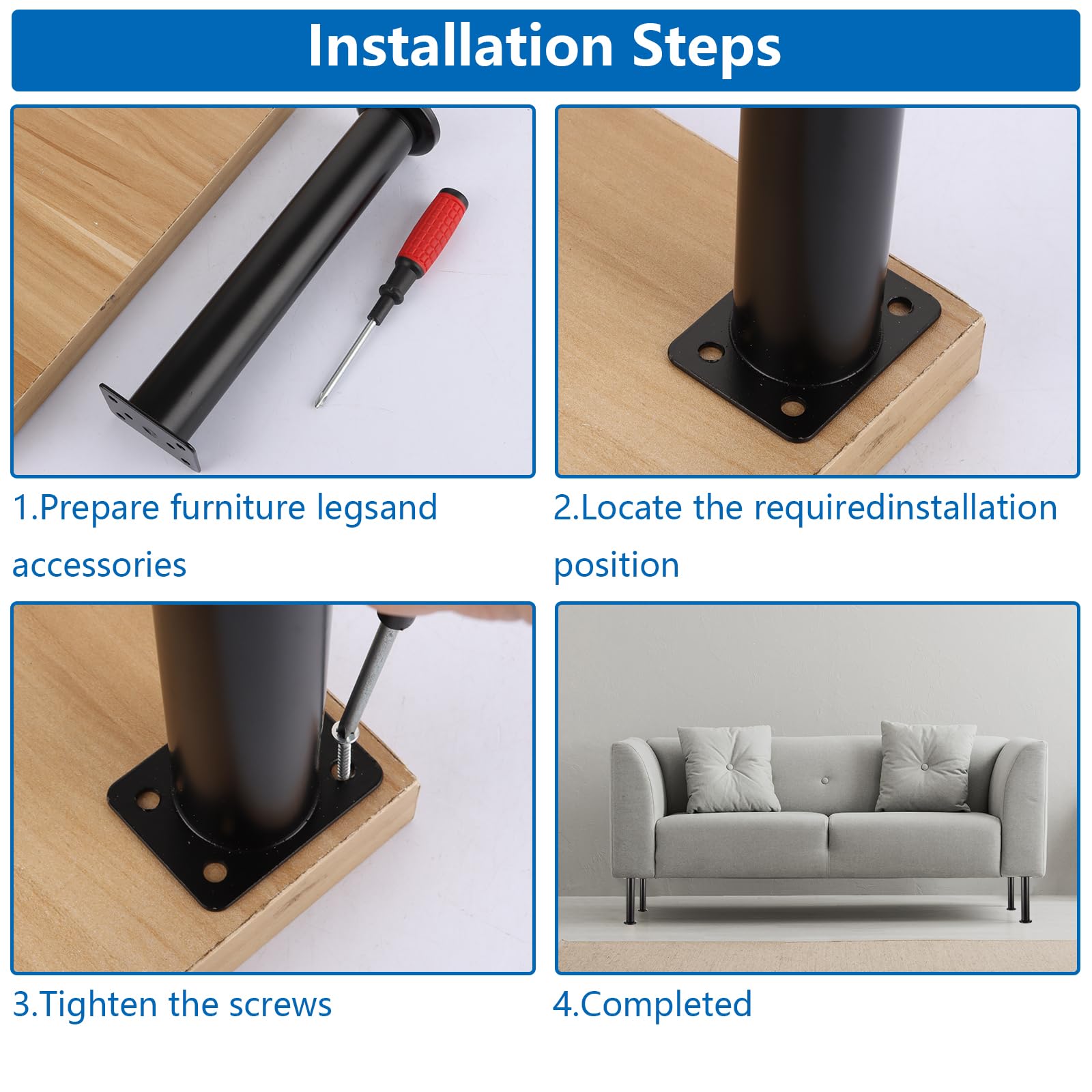 SHUESS 8 patas para muebles de metal, 25 – 42 cm, ajustables, color negro, altura ajustable, patas para muebles, para armario de TV, sofá, silla de baño, etc