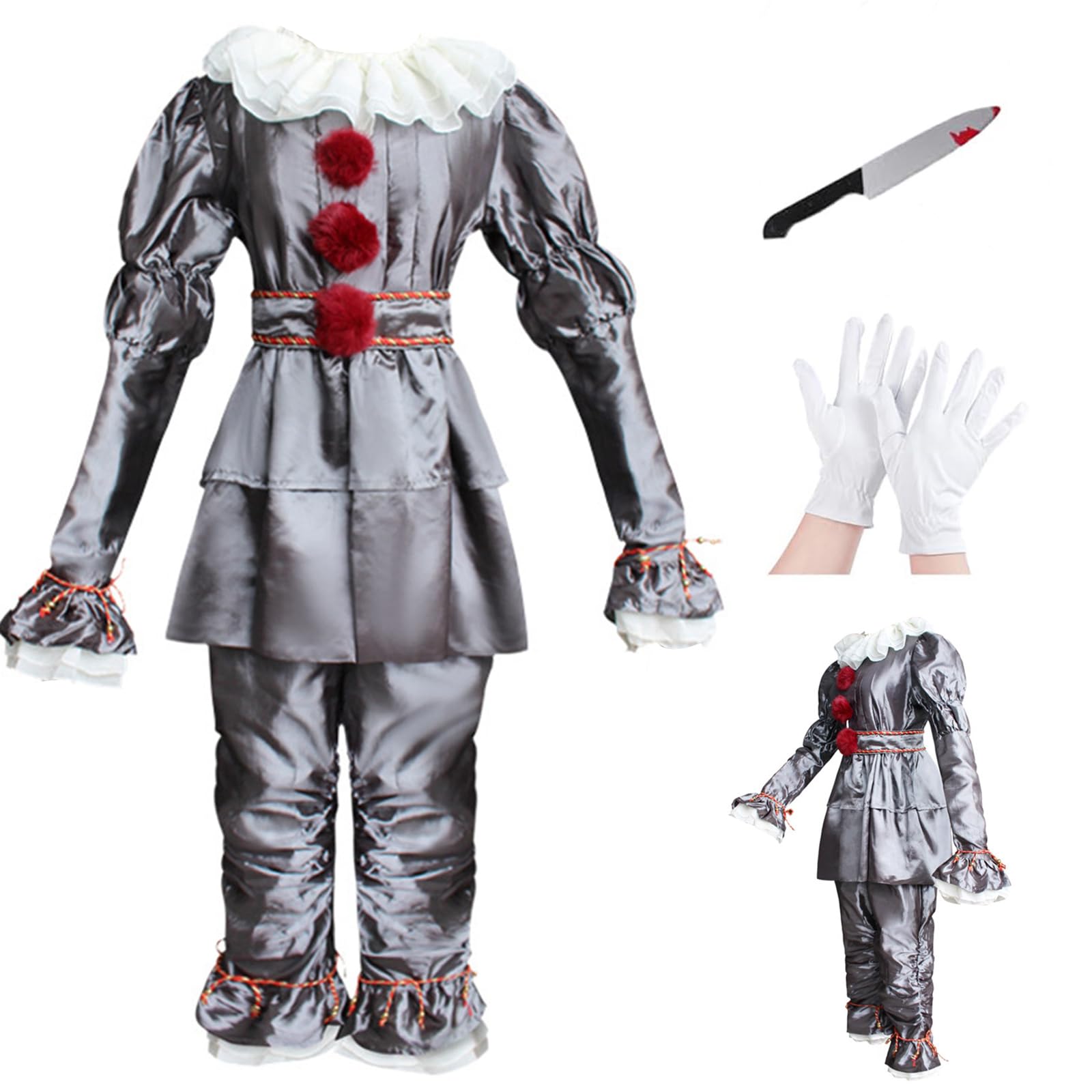 Yearsahrk 3 Stück Pennywise Kostüm Kinder Horror Clown Kostüm Handschuhe Halloween Kostüm Karneval Cosplay Requisiten Spielzeug