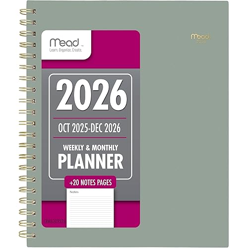 Mead 2026 Planner, Weekly & Monthly, 15-Month, 8-1/2" x 11", Large, Basic, Sage Green (CRW6209326)