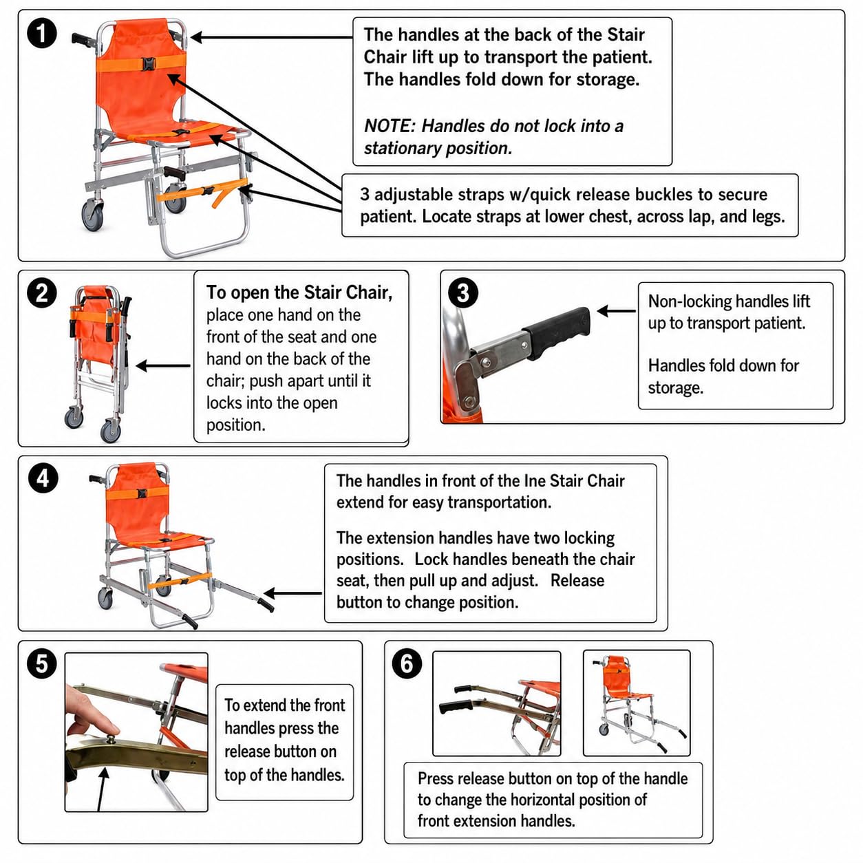 Składane krzesło ewakuacyjne na schody, lekkie krzesło ze stopu aluminium z klamrami szybkiego zwalniania, pomarańczowe