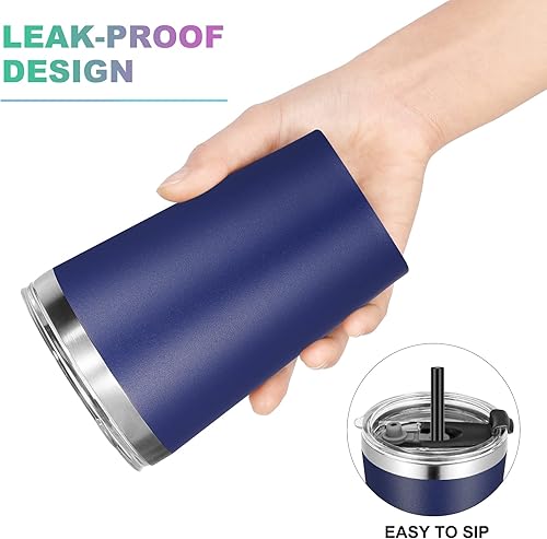 Miniatura 5 de VEGOND - Vaso de acero inoxidable con tapa y pajita, 12 onzas, doble pared con aislamiento al vacío, taza de café reutilizable para viaje