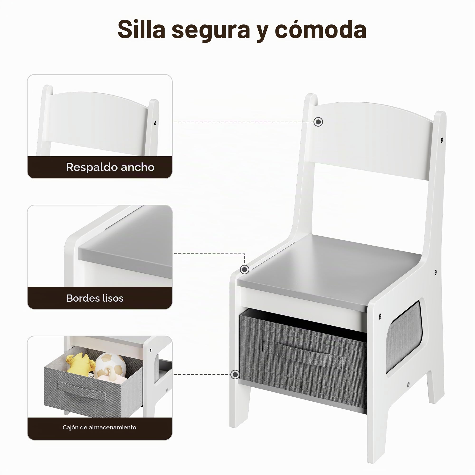 Xbro Mesa y Sillas Infantiles, Mesa con Pizarra y 2 Sillas, Niños Mesa con Reversible, Set de Muebles Infantil, Gris.