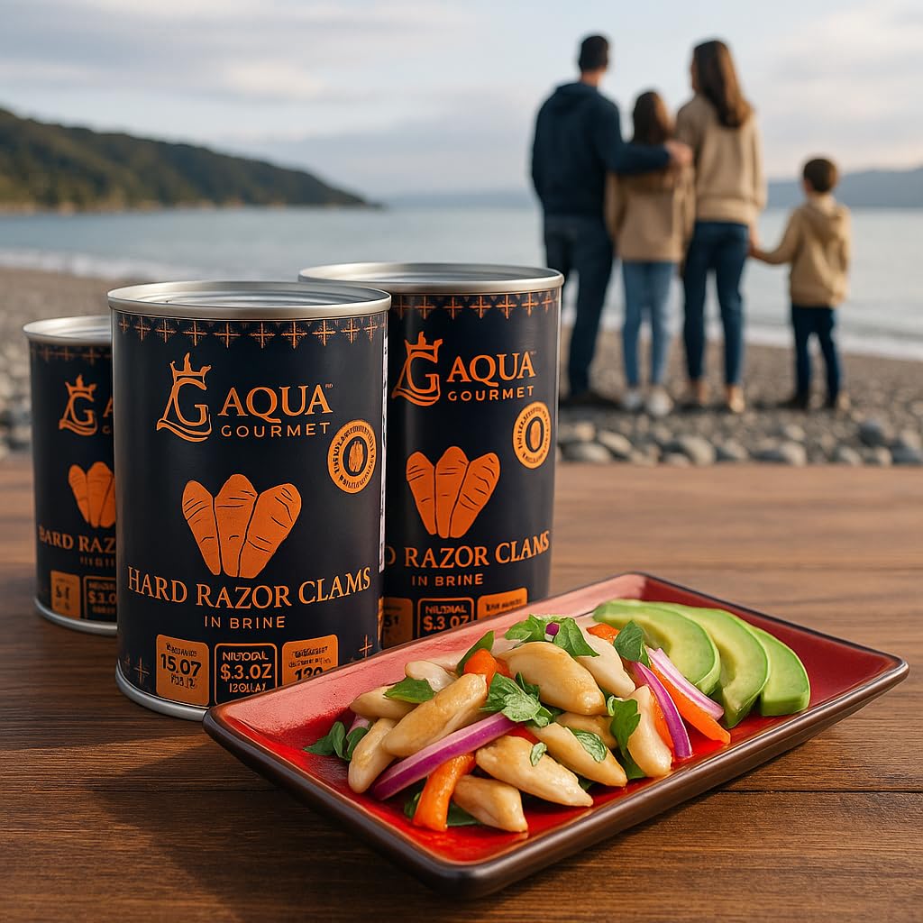 Aqua Gourmet - Canned Hard Razor Clams in Brine, Premium Chilean Seafood, 15 oz Can, Ready to Eat