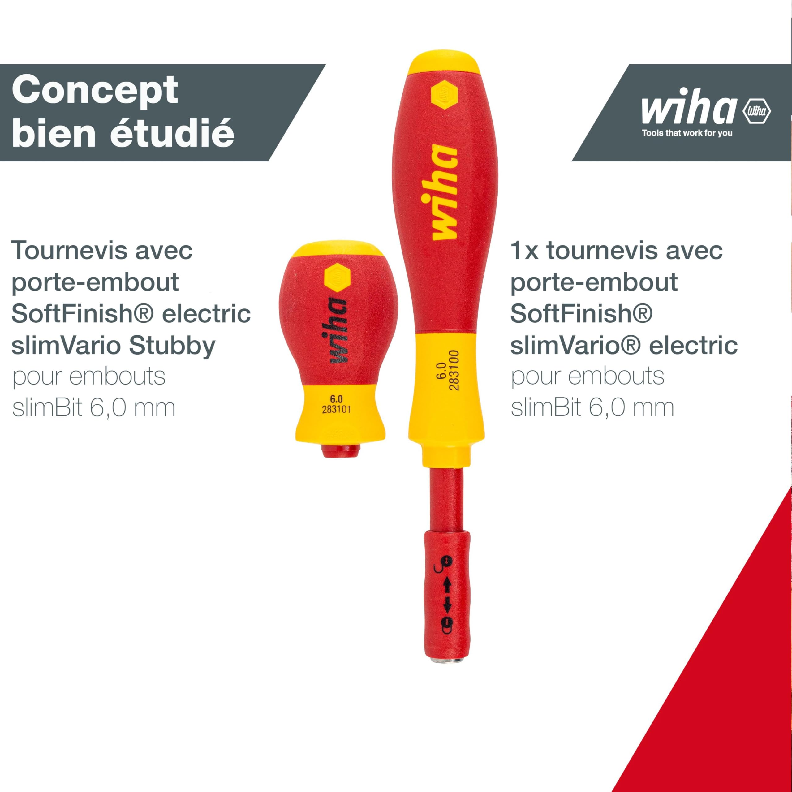 Wiha Jeu de tournevis et d'embouts slimVario isolés (41231) lot de 19 pcs avec trousse pliable | Fente ou plat cruciforme PH PlusMinus TORX six pans | (41231) Screwdriver handle I VDE stubby I VDE bits for electricians I slotted/Phillips/PlusMinus/TORX/he