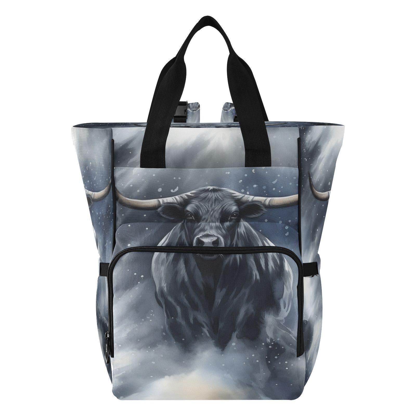 Toro Negro Tormenta De Nieve Fuerte Bolsa de Pañales Mochila de Viaje Gran Capacidad Bolsas para Mamá Papá Mujeres Niñas
