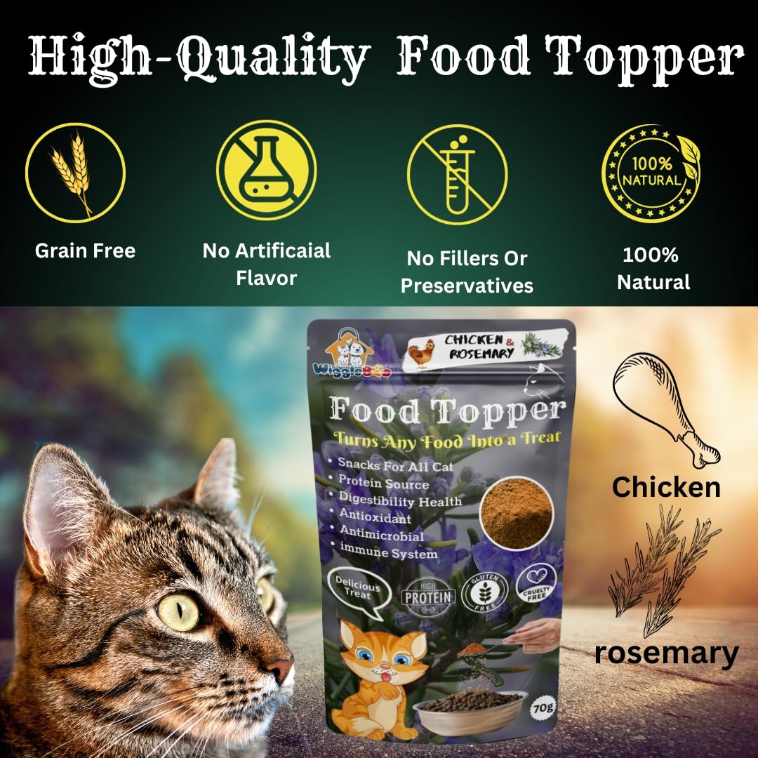 WiggleBoo Magical Cat Food Topper || Joy of Best Taste || Chicken & Rose Mary Flavour || Grain Free & Protein Rich || Anti Oxident || 70g, All Life Stages, Powder 4