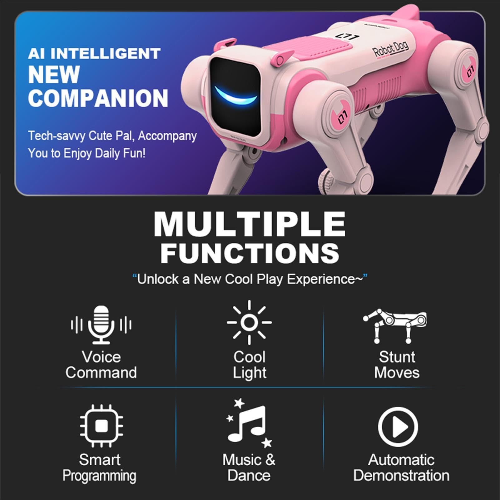 Generico Perro robótico | Control remoto 2.4 GHz con activación por voz, perros robots domésticos interactivos IA – Para niños y niñas juego aprendizaje educación para interiores habitación de niños