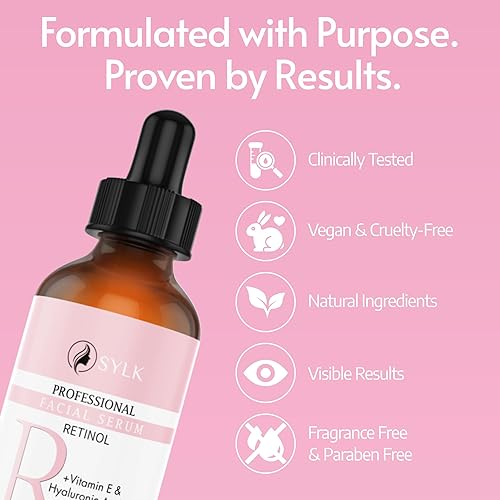 Miniatura 4 de Sylk Suero de retinol para rostro con ácido hialurónico y vitamina E y A, antienvejecimiento, líneas finas, arrugas, rejuvenecimiento, cicatrices de
