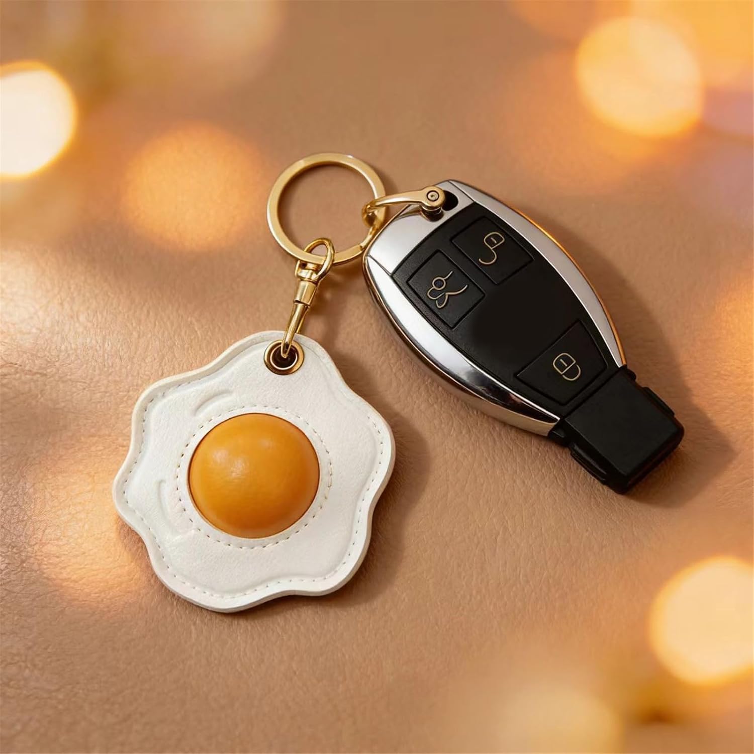QMQJIA Leather Eggs Keychain with Strong Metal Hook image 4