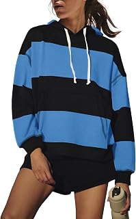 SENSERISE Womens Striped Lounge Set 2 Piece Workout Set | Two Piece Matching Sets Oversized Long Sleeve Hoodie and Shorts Set Color Block Athletic Sweatsuits Travel Outfits