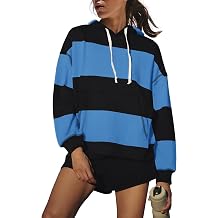 SENSERISE Womens Striped Lounge Set 2 Piece Workout Set | Two Piece Matching Sets Oversized Long Sleeve Hoodie and Shorts Set Color Block Athletic Sweatsuits Travel Outfits