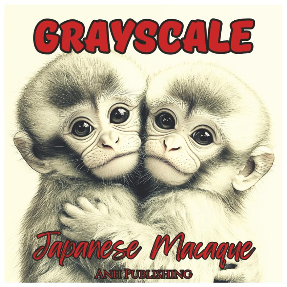 Grayscale Japanese Macaque: Cute Coloring Book For All Ages.: Relaxing Snow Monkey Coloring Pages for Kids, Teens, and Adults Featuring Adorable Baby ... Grayscale (Grayscale Animal Coloring Series)