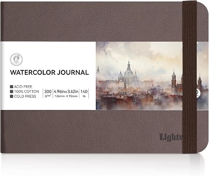 Lightwish Watercolor Journal, 100% Cotton Cold Press Small Watercolor Paper Sketchbook 4.96 x 3.62, 20 Sheets 140lb/300gsm, Acid-Free for Watercolors, Gouache, Acrylics
