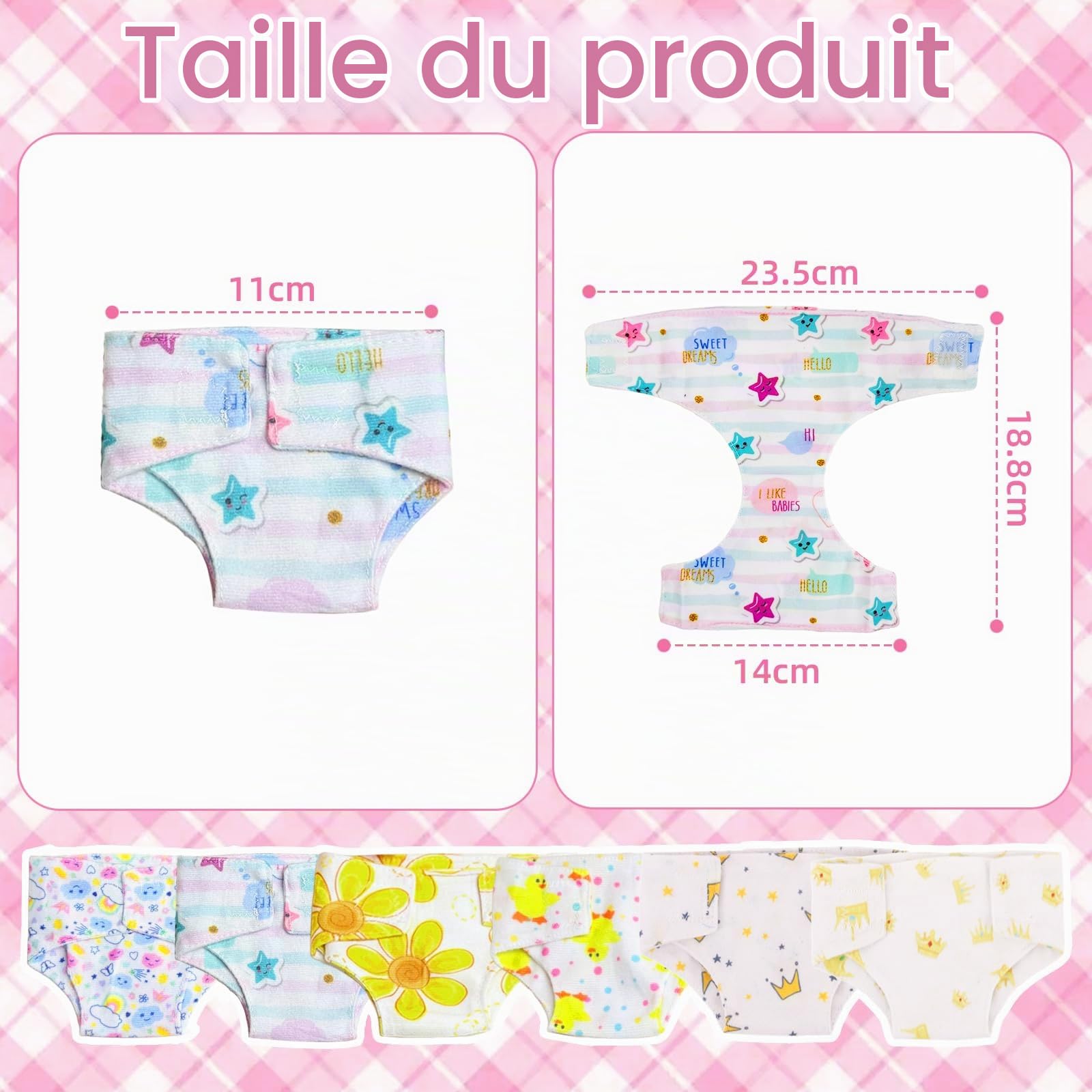 Lot de 6 couches de poupée pour poupée de bébé 30-43 cm, motif fleurs et étoiles, accessoires de poupée réutilisables mignons et exquis, cadeau pour petites filles, 6 pièces vêtements de poupée