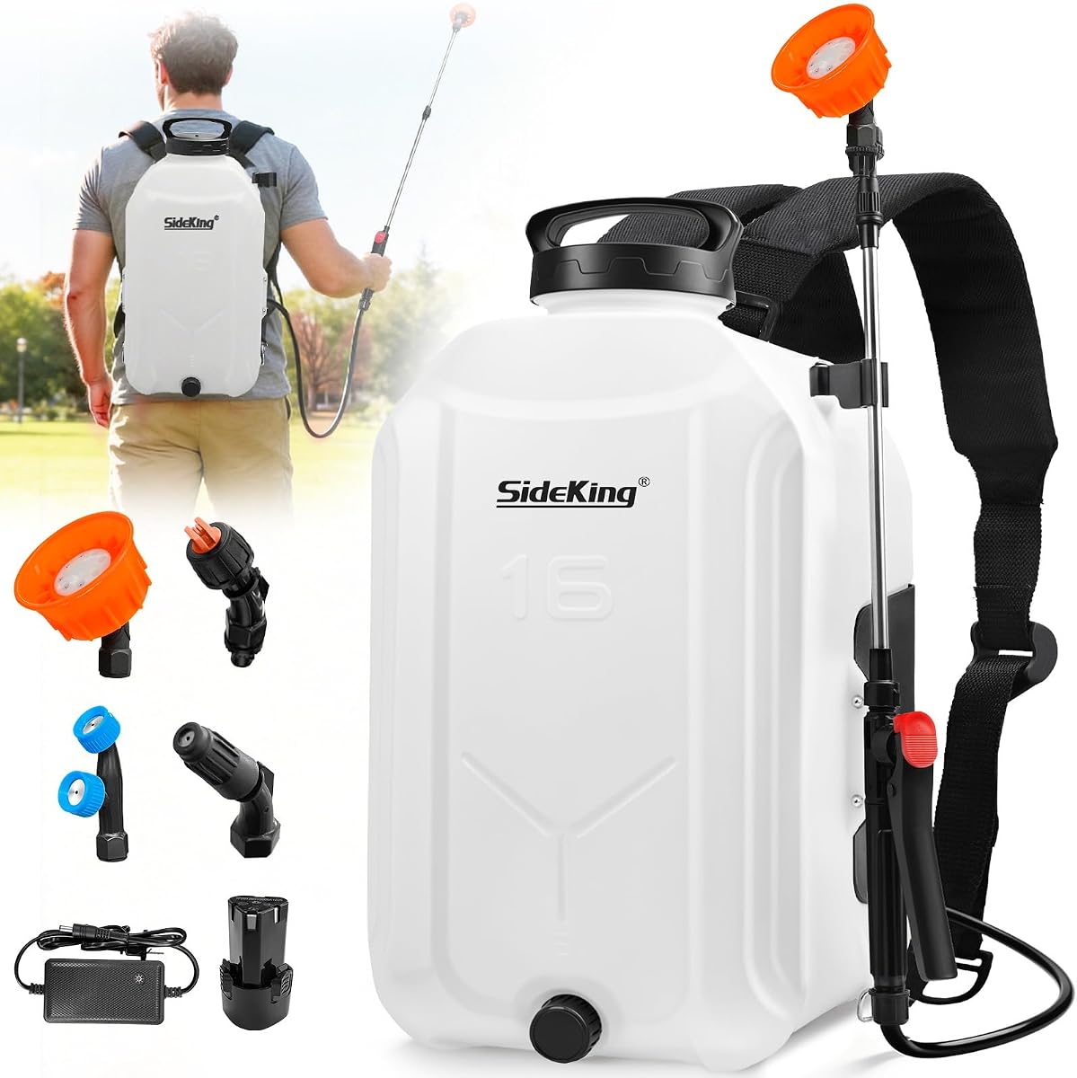 SideKing 4.2 Gallon Backpack Sprayer Battery Powered, 100 PSI Electric Garden Sprayer Compatible with Makita 12V Battery, Weed Sprayer with Telescopic Wand & 4 Nozzles for Lawn, Yard & Pest Control