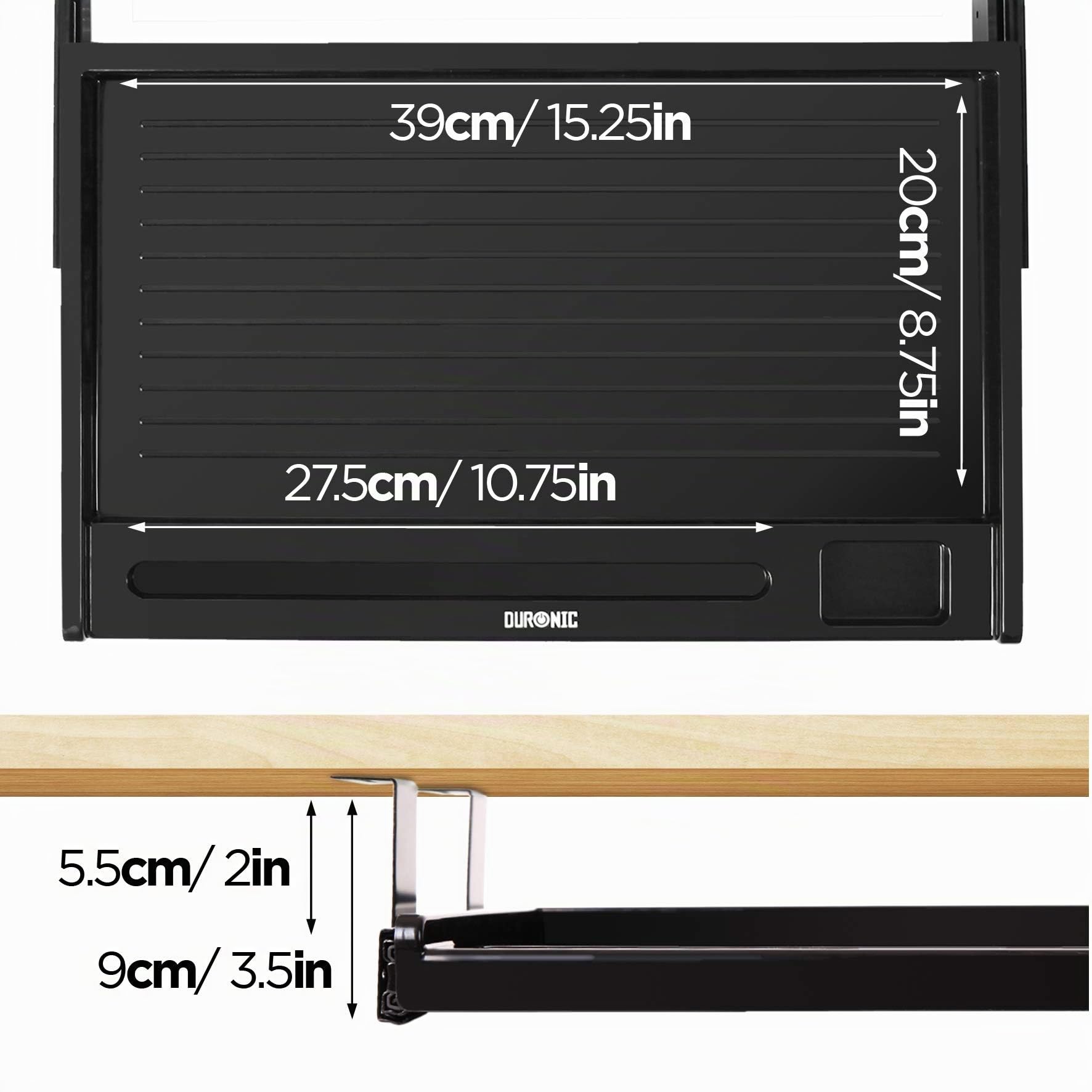 Duronic DKTSX2 Plataforma de 39 cm para Teclado Pequeño y ratón para Mesa de Escritorio | Tablero de Metal | Fácil instalación | Solución Ideal para Ahorrar Espacio | Acabado en Color Negro
