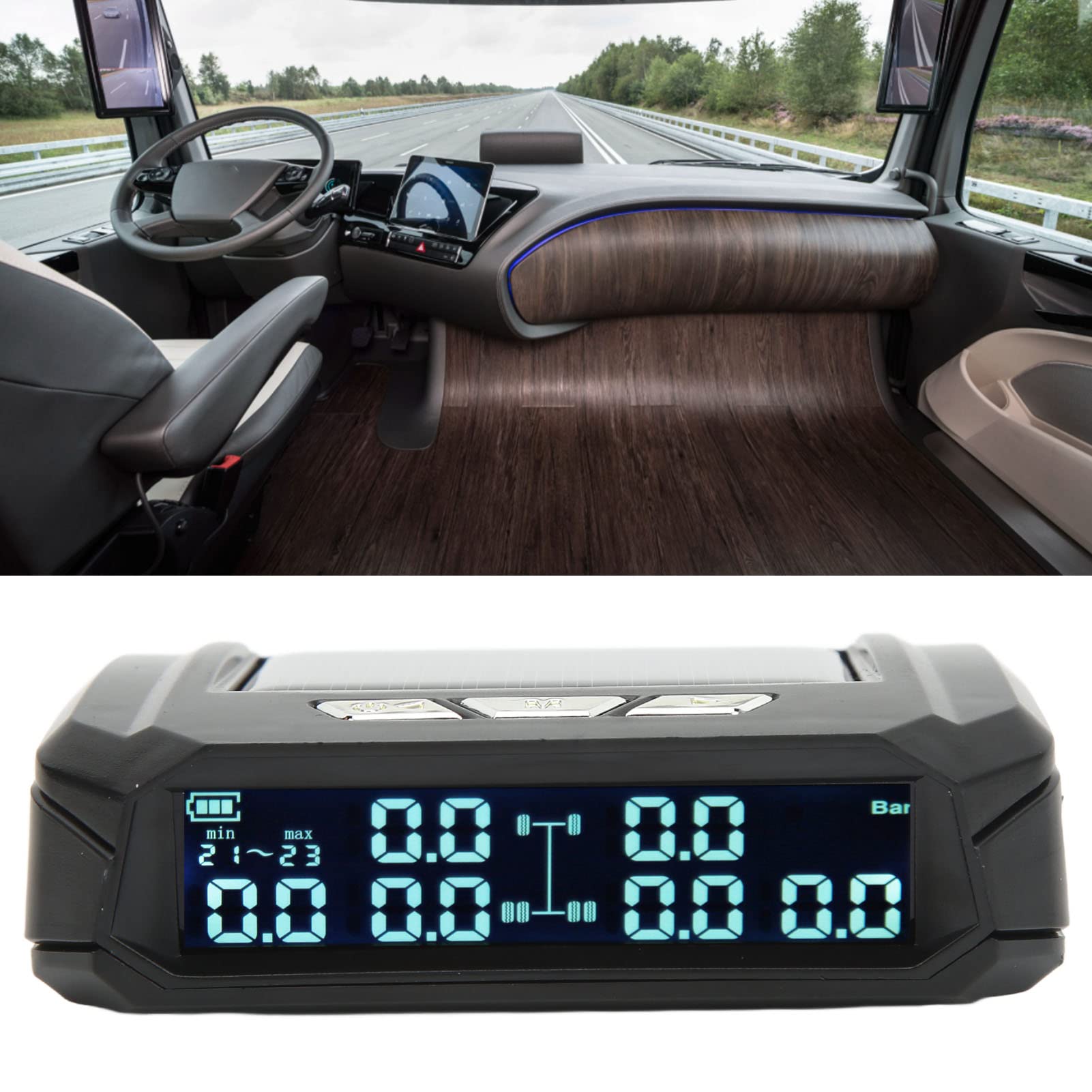 Zunate Reifendruckkontrollsystem mit 6 Sensoren, Drahtloses TPMS, Großer Bildschirm, Solarenergie, IP67 Wasserdicht, 1,0–6 Bar / 0–15 Bar, für Wohnmobil, Anhänger, Sechstes Rad, LKW