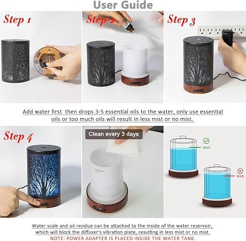 Vista 7 de EQUSUPRO Essential Oil Diffuser 150ml Black Metal Aromatherapy Oil Diffuser Ultrasonic Cool Mist Diffuser with Auto Shut-Off Protection,7