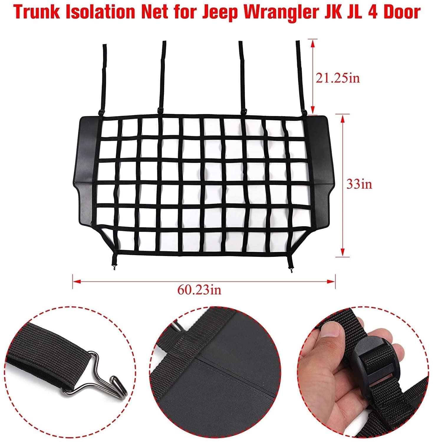 Kofferraum-Isolationsnetz, Gepäcknetz, Rücksitz-Hunde-Auto-Trennnetz, Haustier-Absperrzaun für Jeep Wrangler JK JKU & JL JLU 4 Türen 2007-2022