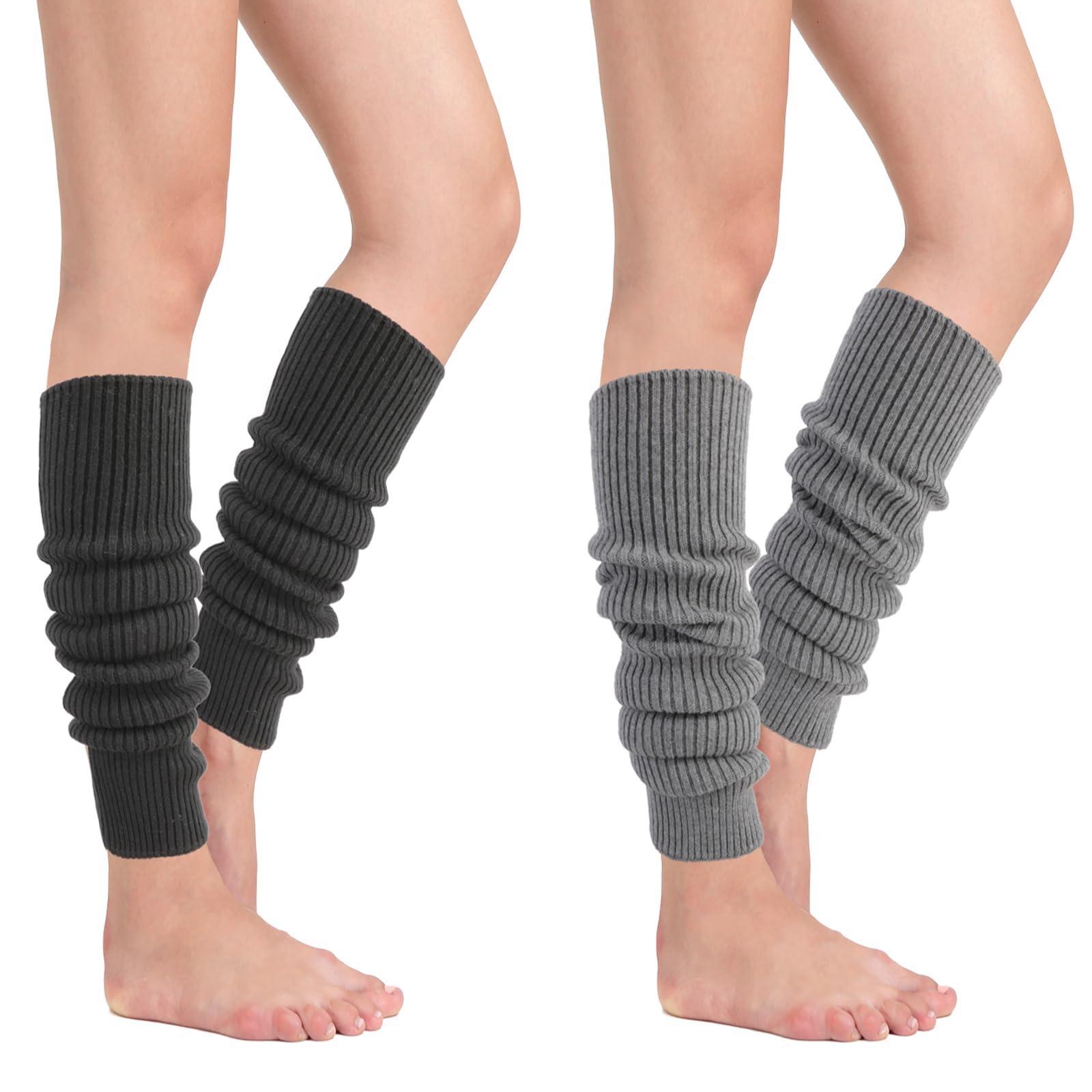 Scaldamuscoli Per Donna - 2 Paia Calze Lunghe Sopra Il Ginocchio Per Yoga, Balletto, Inverno | Nero E Grigio