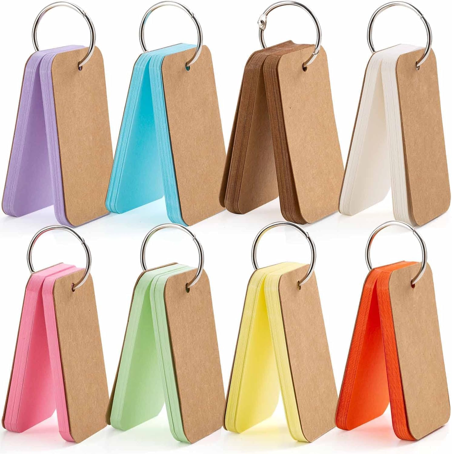 Fuin Flash Cards, 6 Pack 300 Easy Flip Study Cards Revision With Metal Binder Ring, Double-Sided Available Diy Greeting Card, Kraft Paper Memo Scratch Pads, Mini Notepads