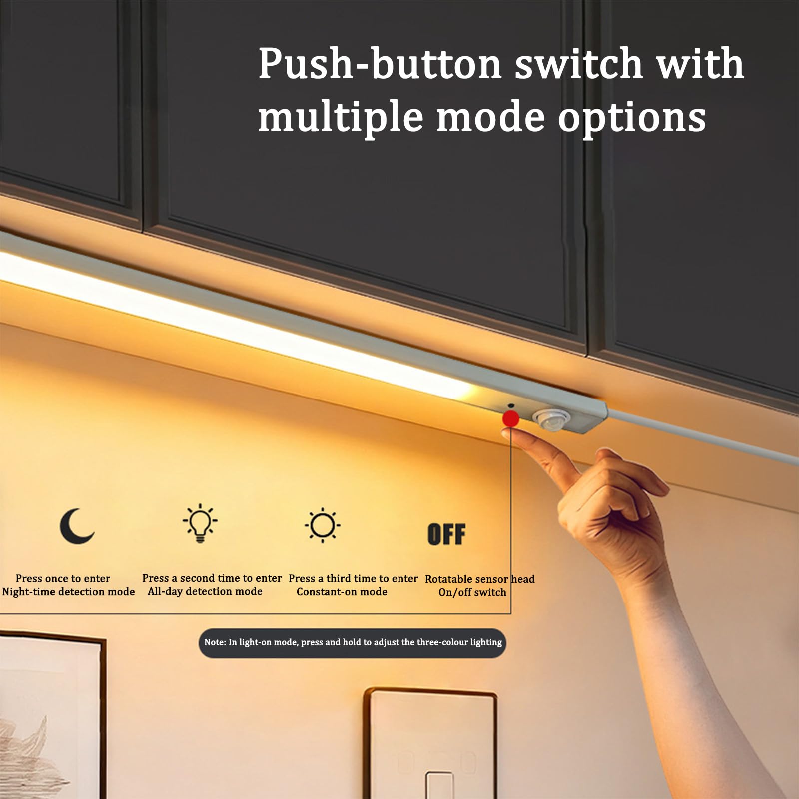 LED Wandleuchten mit Schalter und Steckkabel Wandbeleuchtung mit Bewegungsmelder Unterbauleuchte 3 Farbtemperatur Dimmbar Wandleuchte für Wohnzimmer Schrank Werkbank Küche (Silber,80cm)