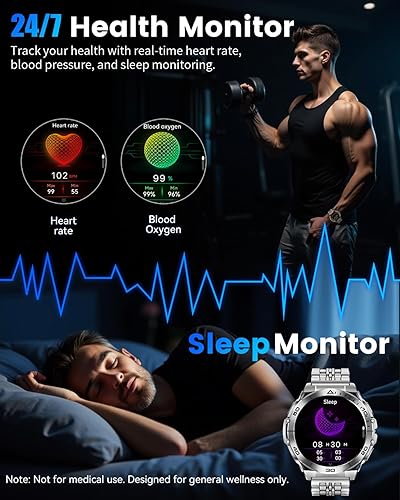 Miniatura 5 de AMOLED Military Smart Watches for Men2 Bands with Bluetooth Call, Waterproof Smartwatch with Flashlight, 116 Sport Modes, Heart RateSpO2Sleep