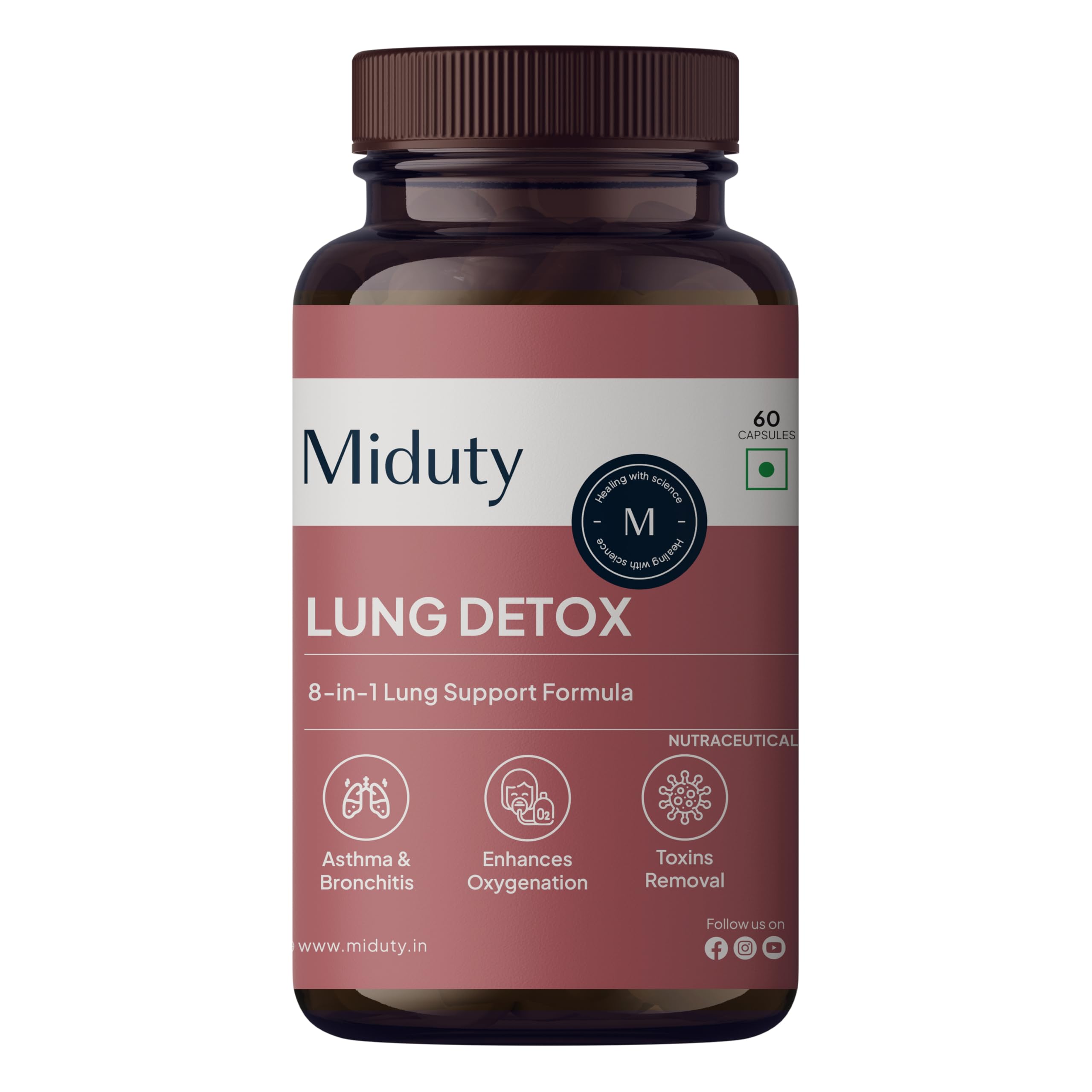 Miduty Lung Detox - NAC 400 mg N- Acetyl Cysteine, Stinging Nettle 100 mg & Quercetin -Lungs Protective & Health Supplement- 60 Veg Capsules-image-12
