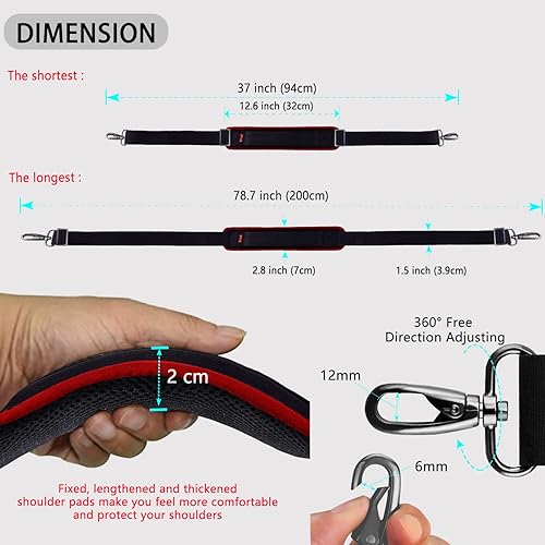 Miniatura 2 de ZINZ Correa de hombro de 79 pulgadas, almohadilla fija extra gruesa y correa de repuesto universal de doble cierre, Borde de vino, Classic