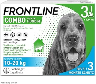 FRONTLINE Combo Hund M gegen Zecken, Flöhe & Haarlinge (10 bis 20 kg) - 3X Pipetten für bis zu 3 Monate Schutz - auch gegen Floheier, Larven & Puppen im Haushalt - wasserfest product image