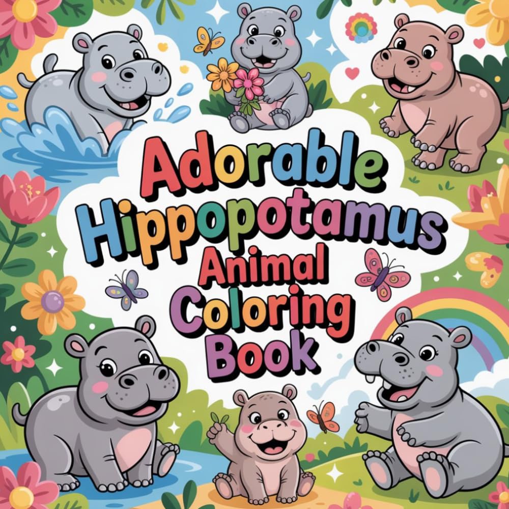 Adorable Hippopotamus Animal Coloring book: hippopotamus relaxation for women coloring book, hippo animal stress relief kids book, wild hippopotamus ... book, hippo creature focus kids coloring book