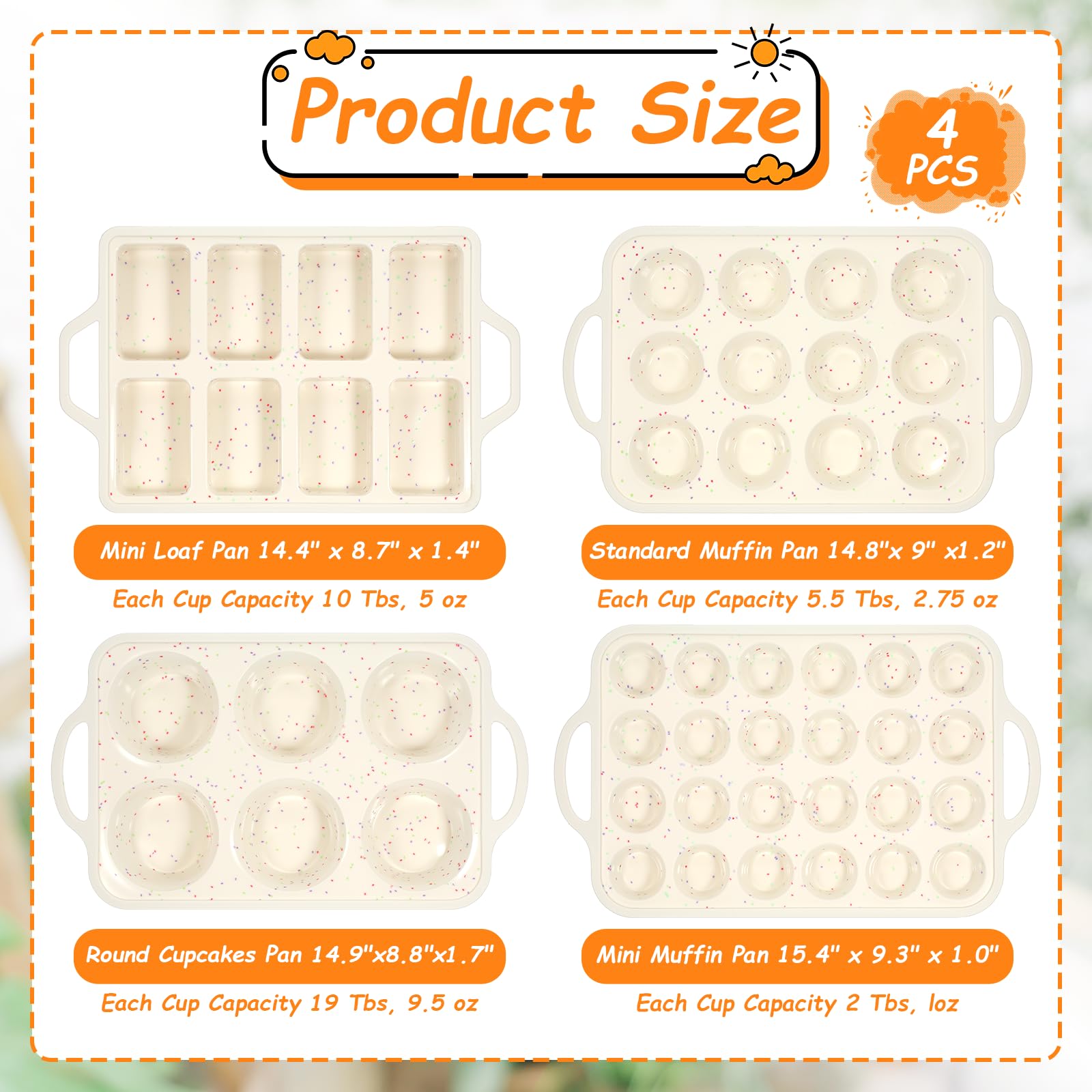 Juego de 4 moldes de silicona para hornear, mini moldes para hornear con marco reforzado de metal, pan antiadherente, mini magdalenas, moldes redondos, moldes para hornear cupcakes para horno