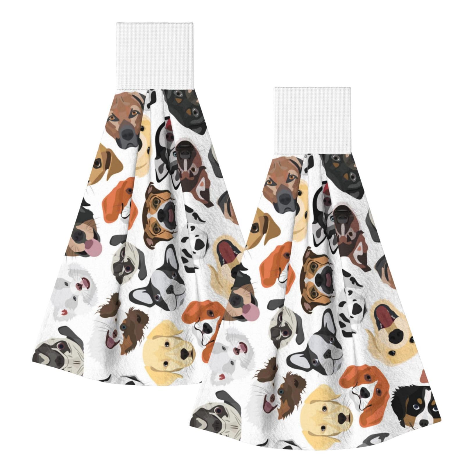DOPKLNA Various Dog Patterns, 2 Pcs Hanging Coral Fiber Hand Towels for Bathroom, Absorbent Kitchen Towels