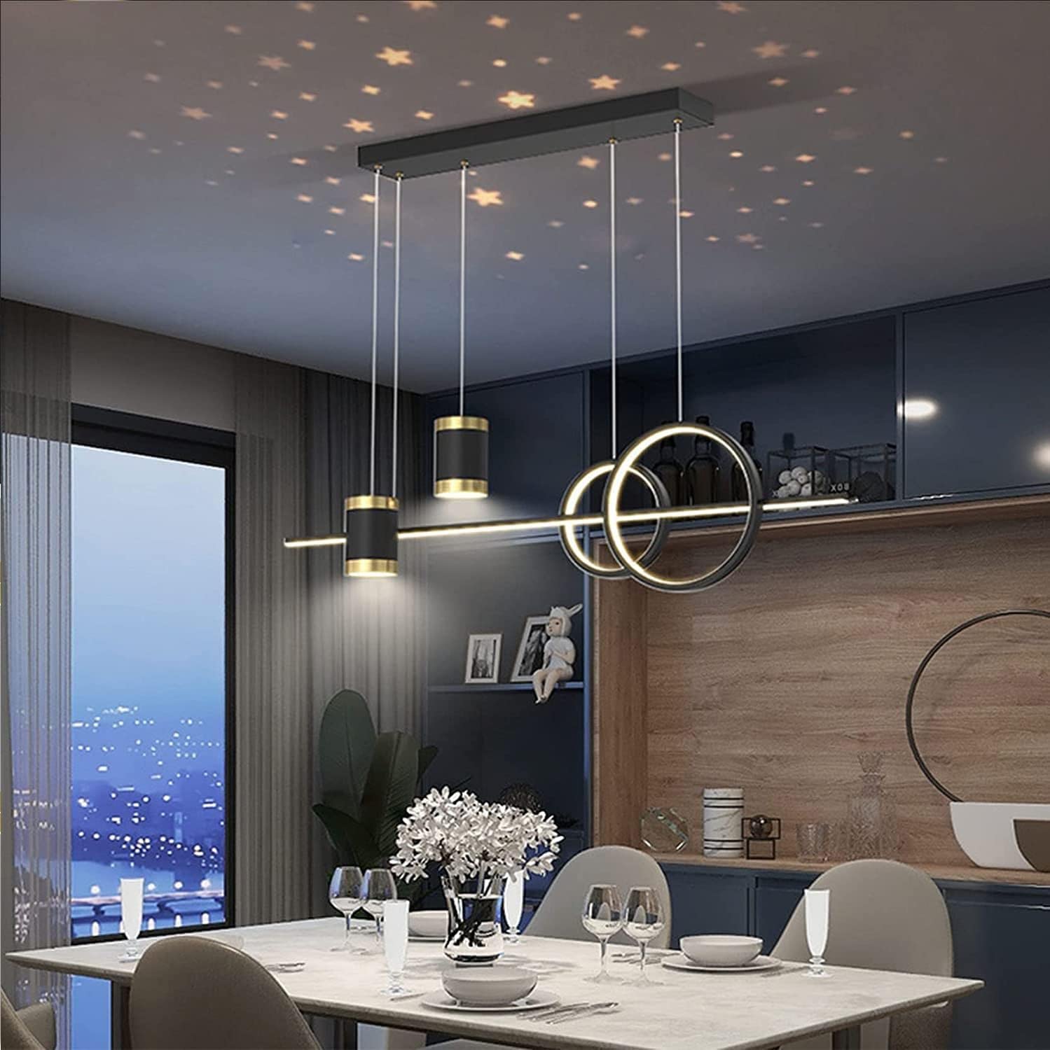 Lampy wiszące LED Stół Nowoczesna czarna lampa wisząca Lampa wisząca z regulacją wysokości Możliwość ściemniania za pomocą pilota Lampa wisząca do jadalni Salon Kuchnia Lampy barowe 100 cm (Kolor: