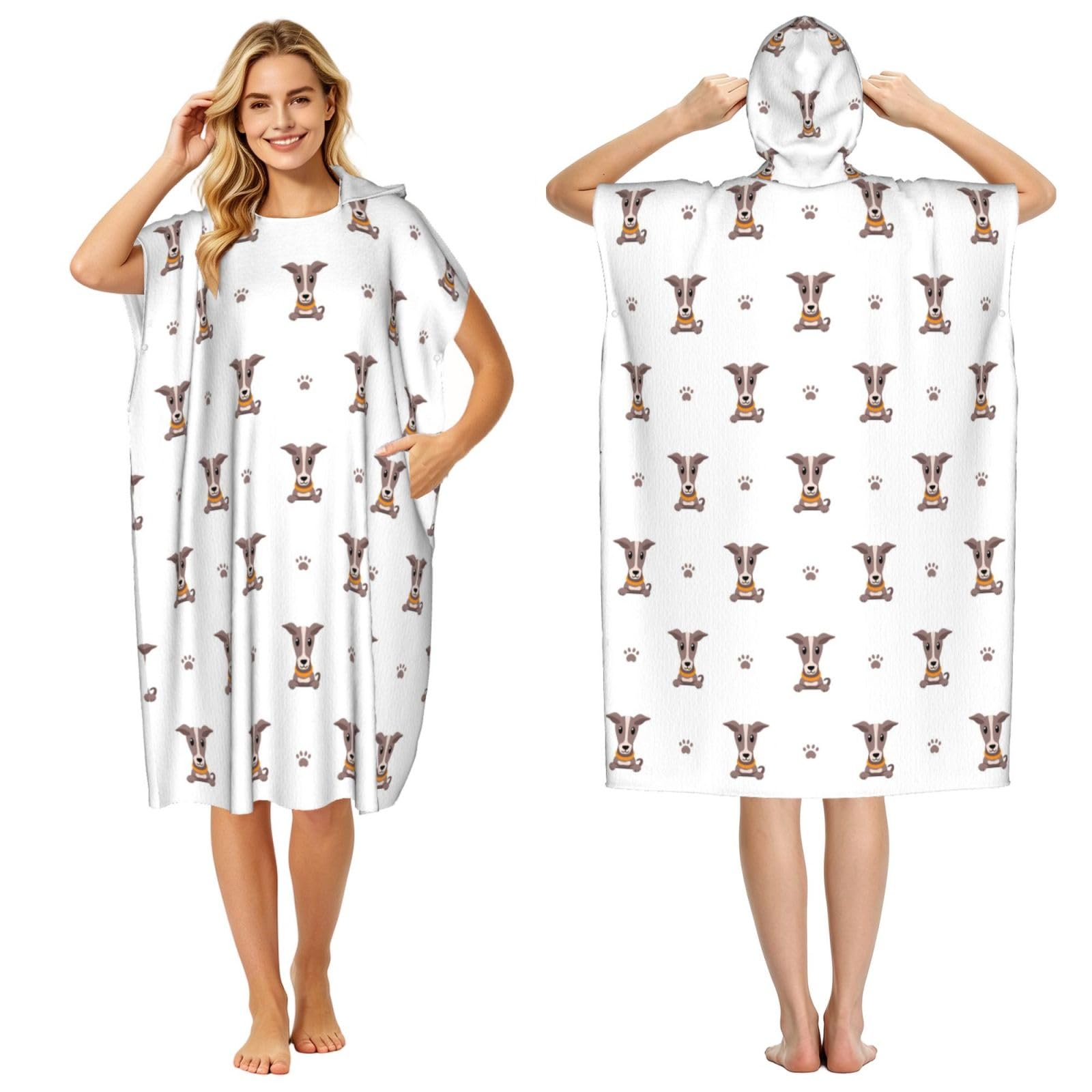 Poadnly Greyhound Dog, Adult Hooded Beach Towel 90 x 110 cm,Changing Bath Robe, Surf Poncho Towel For Women Men
