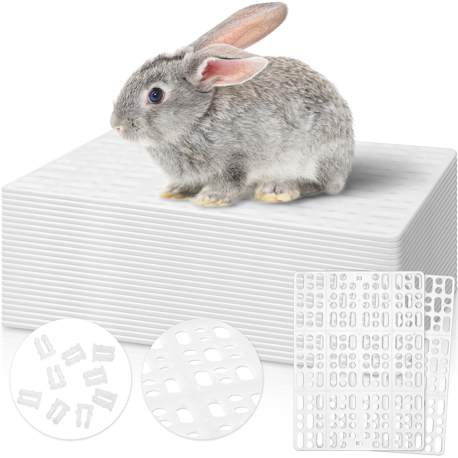BBTO Kaninchenkäfigmatte aus Kunststoff, langlebig, für kleine Tiere, mit praktischen Verbindungen, Hasen-Pads für einfache Reinigung, für Kaninchen, Ratten, Meerschweinchen, Katzen, Weiß, 24 Stück