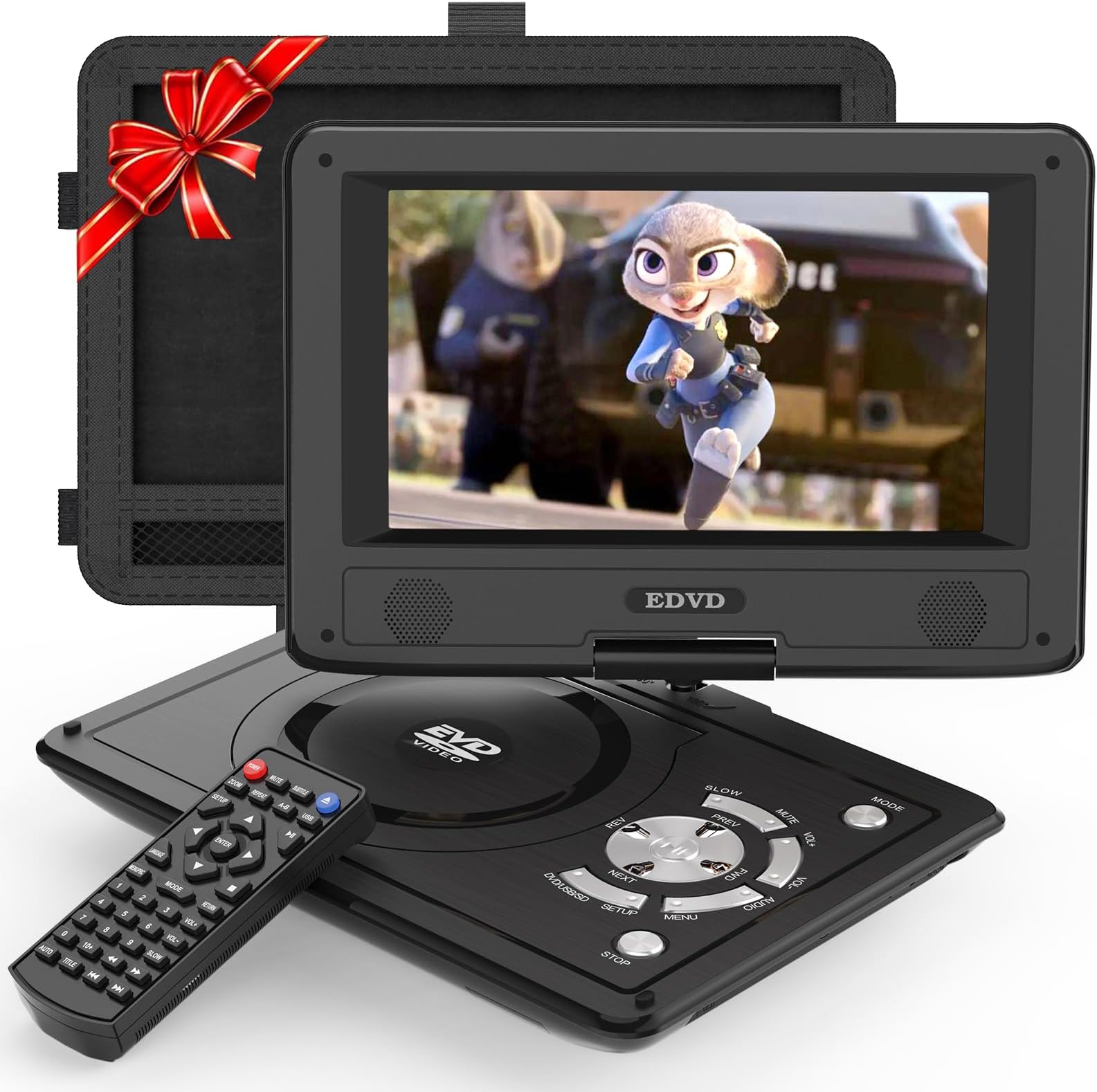 11.5" Portable DVD Player for Kids and Car, 9.5" Swivel HD Screen with 4-6 Hours Built-in Battery, Support Sync Screen to TV, Support SD Card/USB/Multiple Disc Formats (Black)