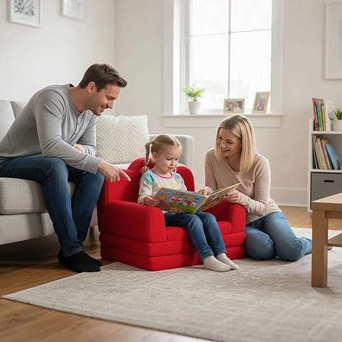 Miniatura 96 de Tiita Silla infantil de felpa para niños, sofá de felpa que brilla en la oscuridad, sofá para niños pequeños con funda lavable, asa de transporte,