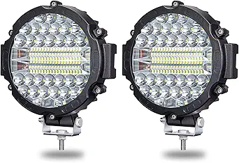 7 INCH Round Light Bar MUVKQC 201W LED Off Road Lights 21000lm Driving Light Pods Trucks Tractor LED Work Lights for Pickup SUV ATV UTV Truck (2x201w Black)