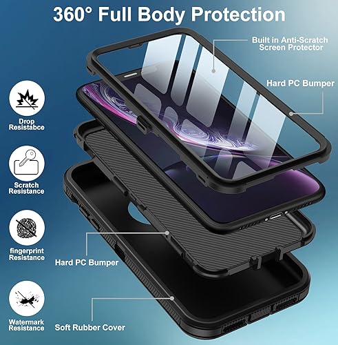 Miniatura 3 de Funda para iPhone XR, con protector de pantalla integrado, protección resistente contra caídas, cuerpo completo, a prueba de golpes, a prueba de
