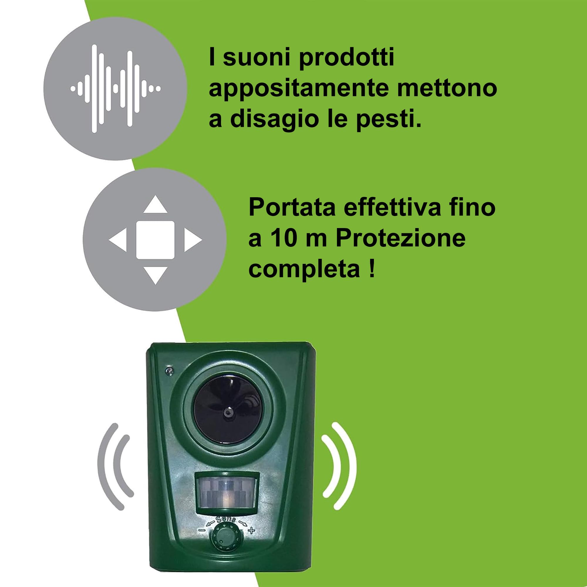 ISOTRONIC repellente solare animali gatti cani volpi procioni ultrasuoni giardino raggio 40m² 1 unità efficace esterno difesa dissuasore ecologico protezione prato parassiti impermeabile mobile stop