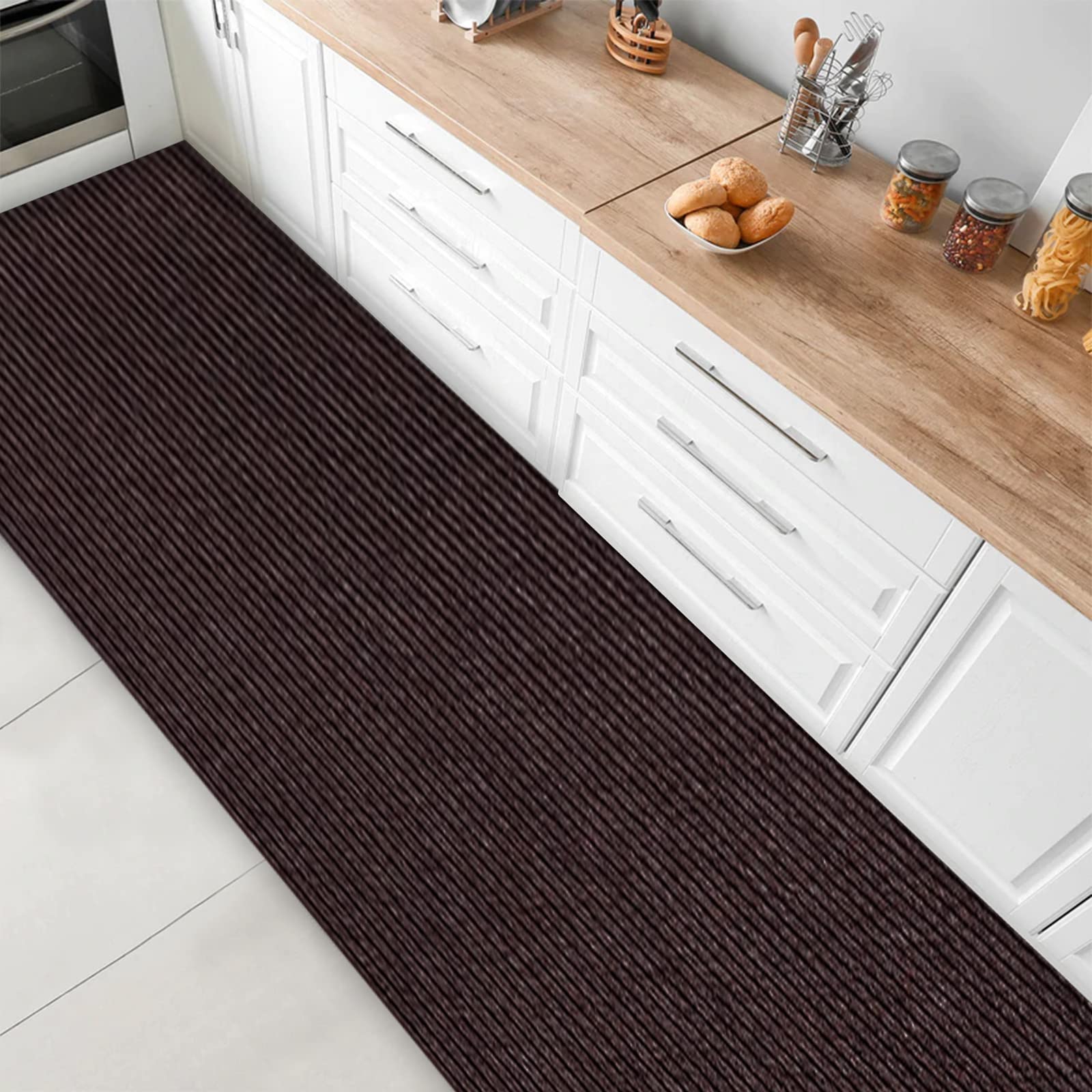KARAT Tapis de Cuisine Granada - coupé sur Mesure - Largeur : 80 cm - antidérapant et Isolant sonore (Brun, 80 x 400 cm)