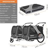 DOGGYHUT® - Rimorchio per bicicletta 2 in 1 per cani e jogging, 23 – 45 kg, per cani, per bicicletta, 80106 (grigio) - 6