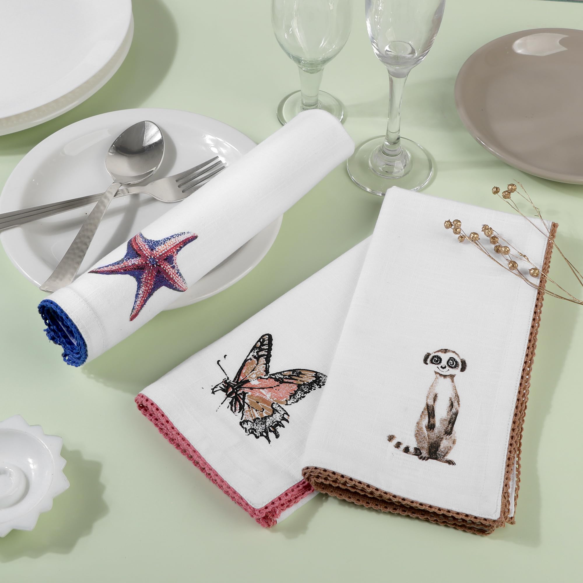 FINGERCRAFT Lot de 12 serviettes de table en tissu, en lin mélangé de coton, pour dîner, coins mitrés, parfaites pour les fêtes, dîners, mariages, cocktails, Noël, Pâques, 20 x 20 cm