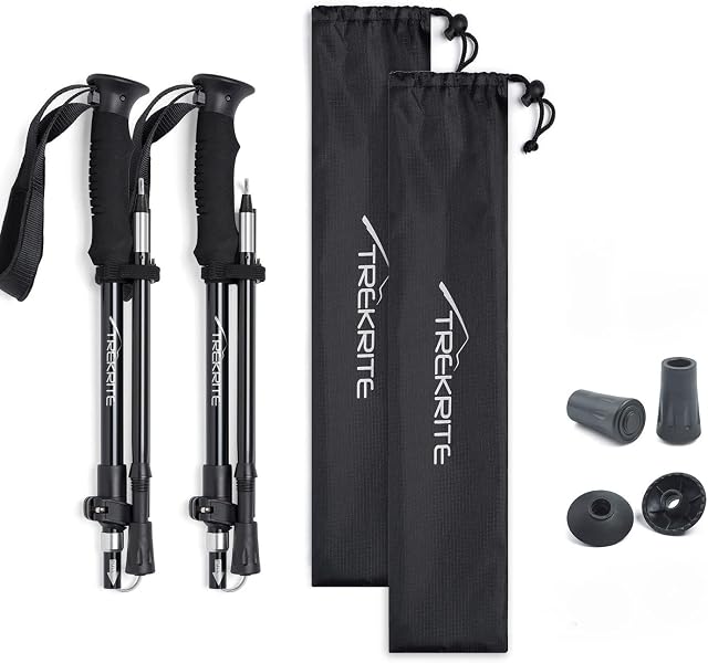 Folding Walking / Hiking / Trekking Poles / Sticks - Lightweight Unisex with Accessories (1pc or 2pc / set / pair / 2 sizes) - Trekrite